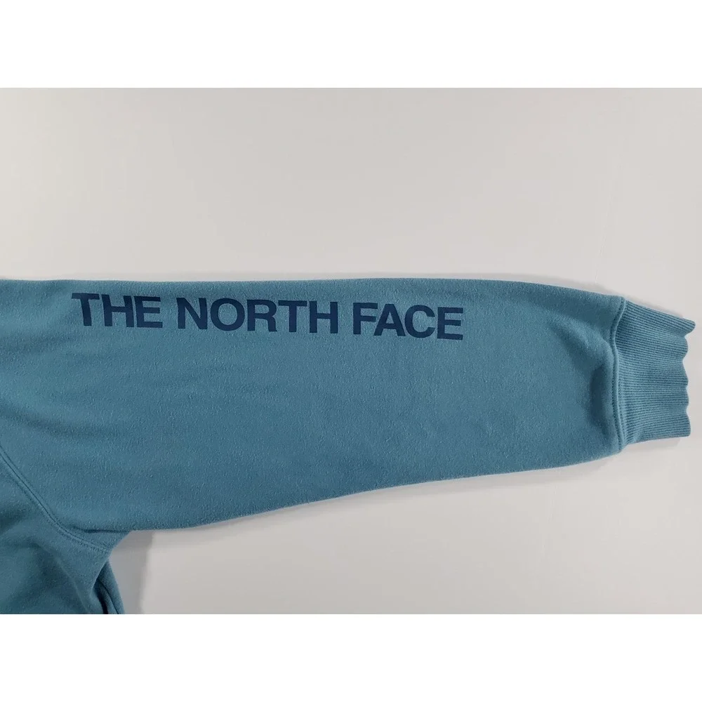 The‎ North Face Mens Large Blue Pullover Hoodie Logo Sleeve Never Stop Exploring